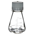 125mL Clear PETG Sterile Baffled-Bottom Erlenmeyer Flask with 38/430 White HDPE Non-Vented Cap - Case of 24