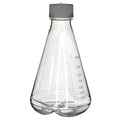 1000mL Clear PETG Sterile Baffled-Bottom Erlenmeyer Flask with 45/430 White Polypropylene Non-Vented Cap - Case of 6