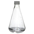 2000mL Clear PETG Sterile Baffled-Bottom Erlenmeyer Flask with 45/430 White Polypropylene Non-Vented Cap - Case of 4
