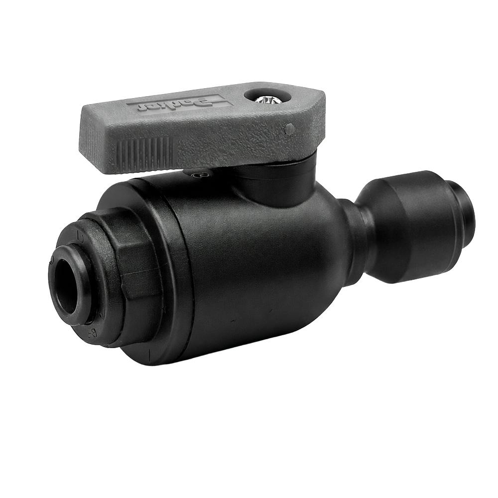 1/4" OD Push-to-Connect x 1/4" OD Push-to-Connect Black Polypropylene TrueSeal™ Union Two-Way Ball Valve