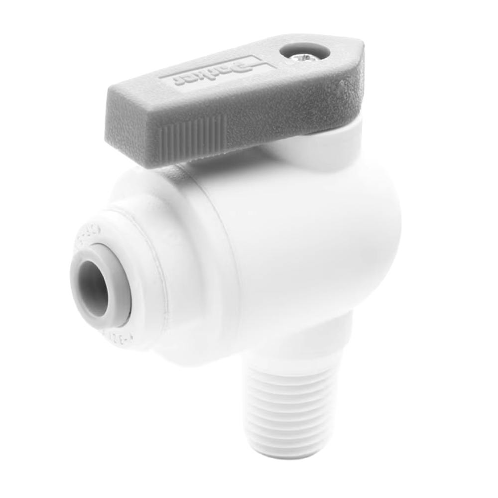 3/8" OD Push-to-Connect x 1/2" MNPTF White Polypropylene TrueSeal™ 90° Male Elbow Two-Way Ball Valve