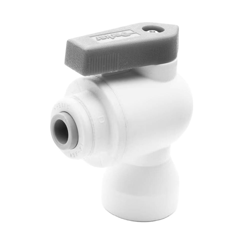 1/4" OD Push-to-Connect x 1/4" FNPTF White Polypropylene TrueSeal™ 90° Female Elbow Two-Way Ball Valve