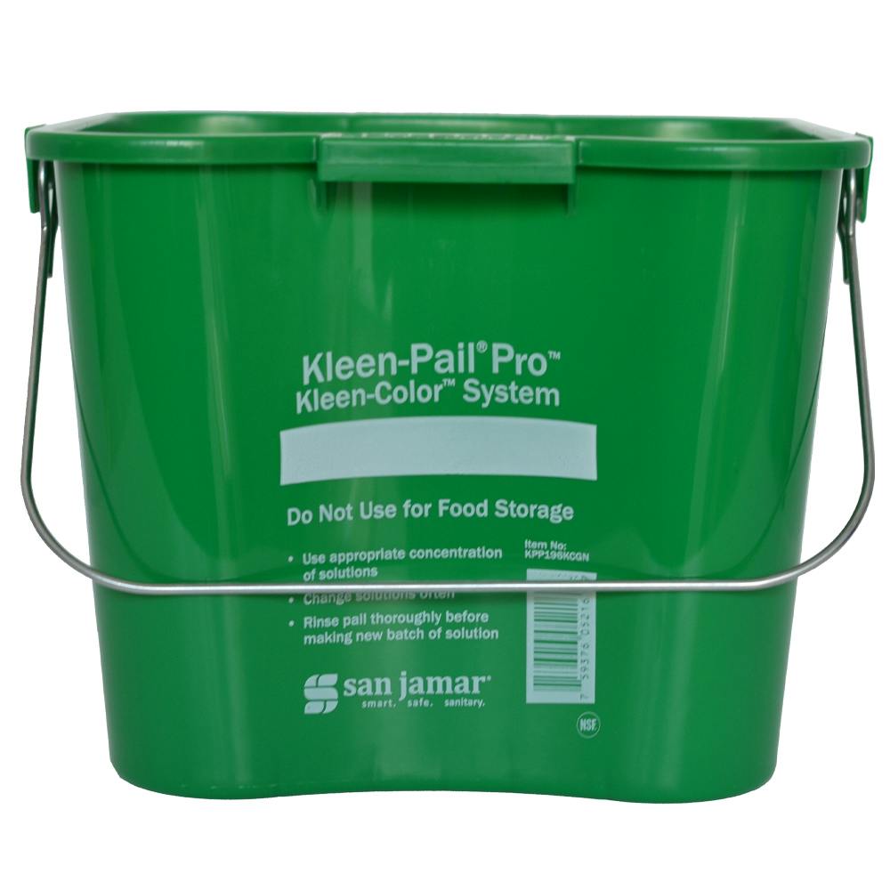 6 Quart Green Polypropylene Square Kleen-Pail® Pro™ Color-Coded Cleaning Bucket with Metal Handle