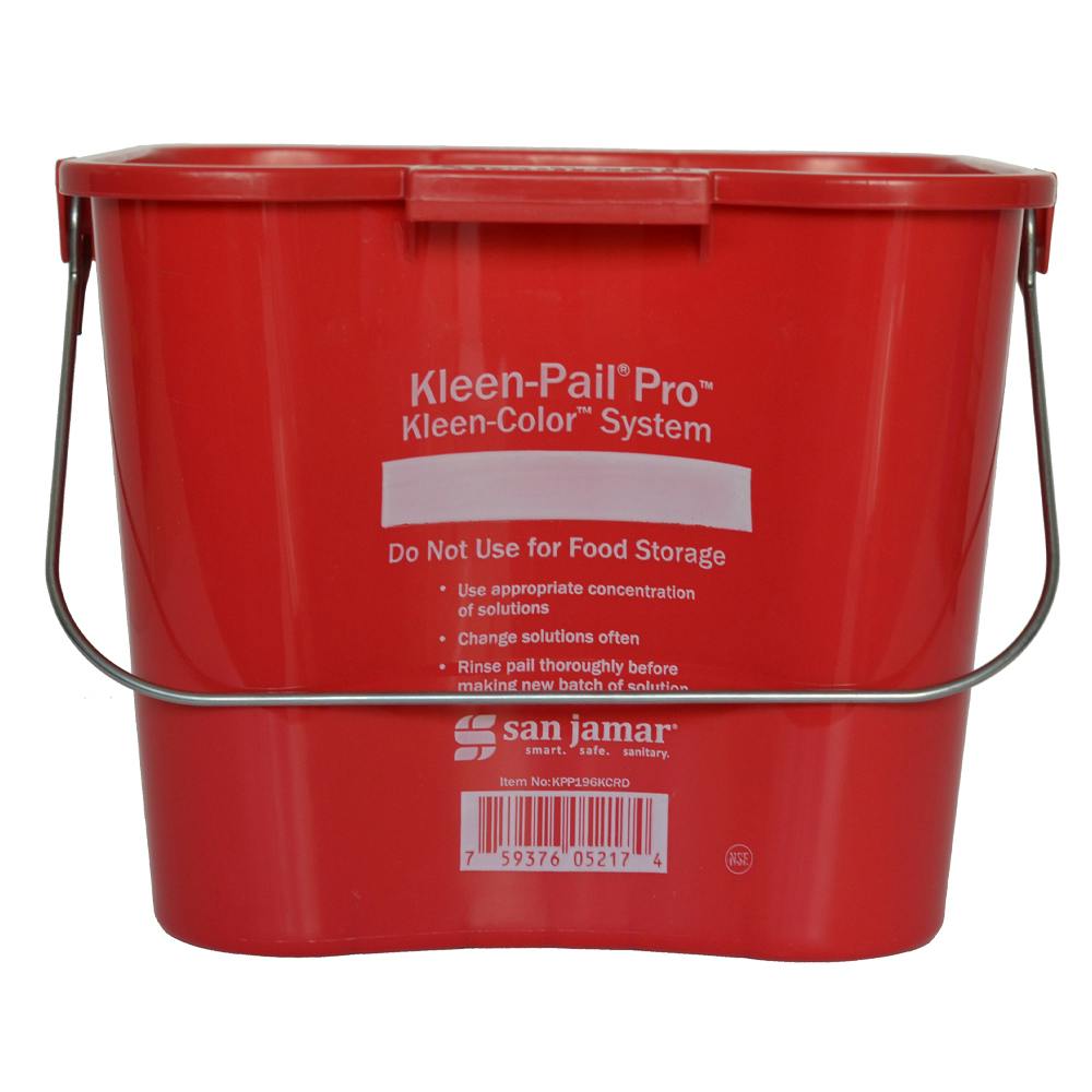 6 Quart Red Polypropylene Square Kleen-Pail® Pro™ Color-Coded Cleaning Bucket with Metal Handle
