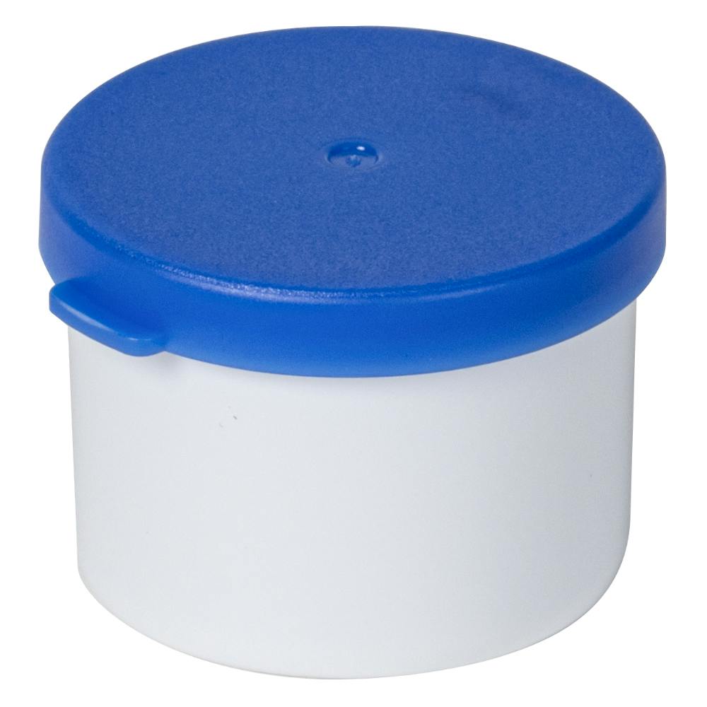 20mL White Polypropylene Specimen Collection Container with Blue Snap Cap & Attached Spoon - Package of 100