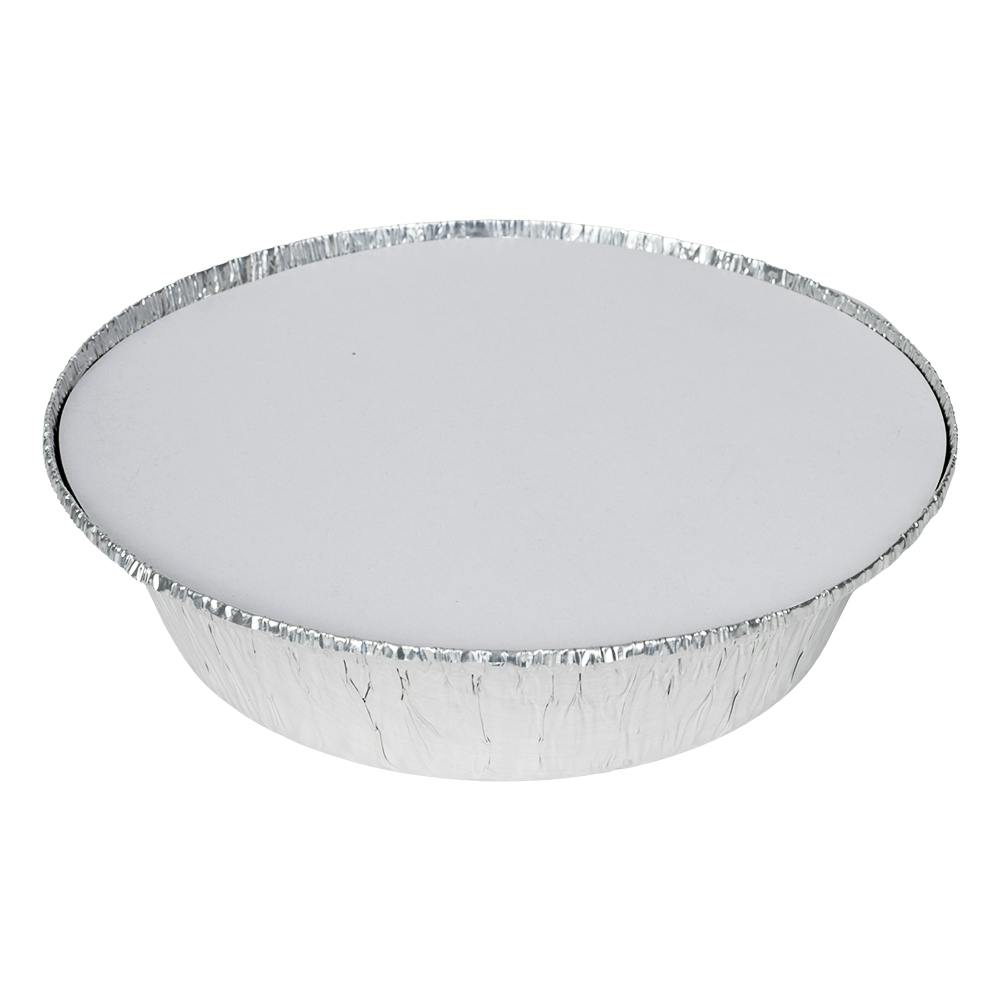 7" Silver Foil Round Food Container with Silver Foil Flat Lid - Case of 250