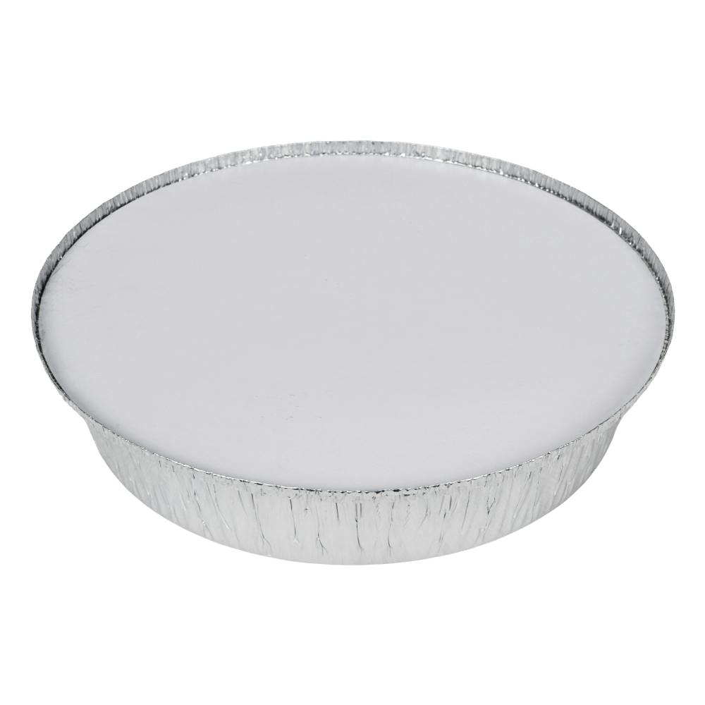 9" Silver Foil Round Food Container with Silver Foil Flat Lid - Case of 250