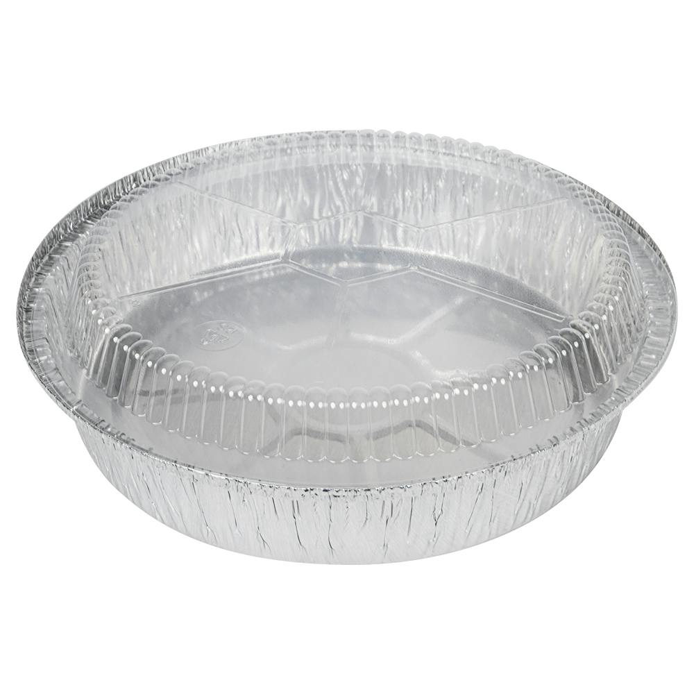 9" Silver Foil Round Food Container with Clear Polystyrene Dome Lid - Case of 250