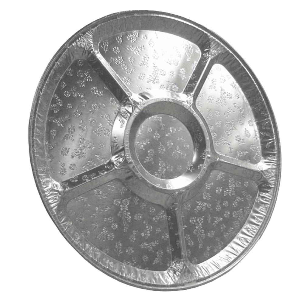 16" Silver Foil Round Divided Catering Tray (Lid Sold Separately) - Case of 25