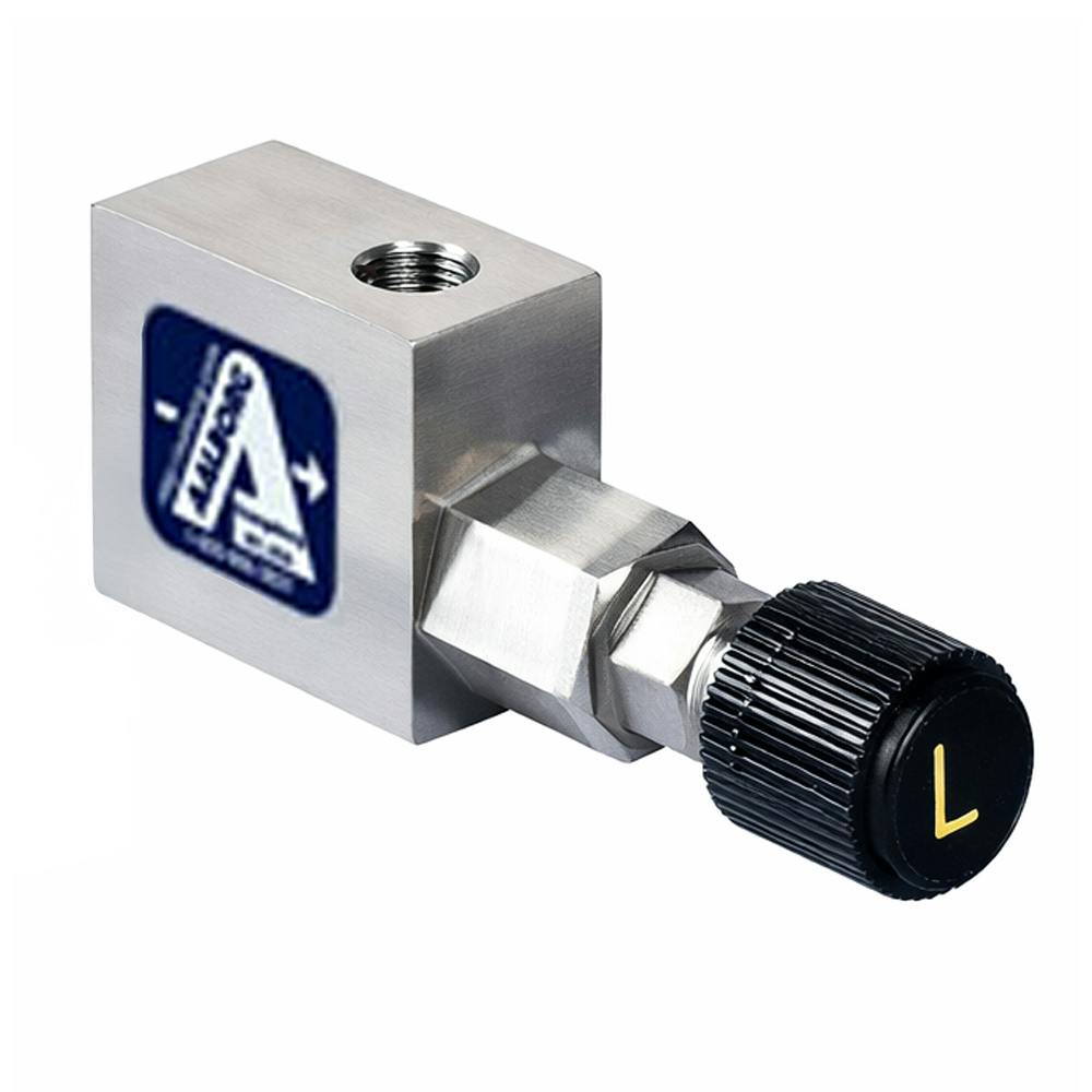 1/8" FNPT x 1/8" FNPT Chrome-Plated Brass 90° CV™ Series Utility Barstock Needle Valve - 0.10 Cv