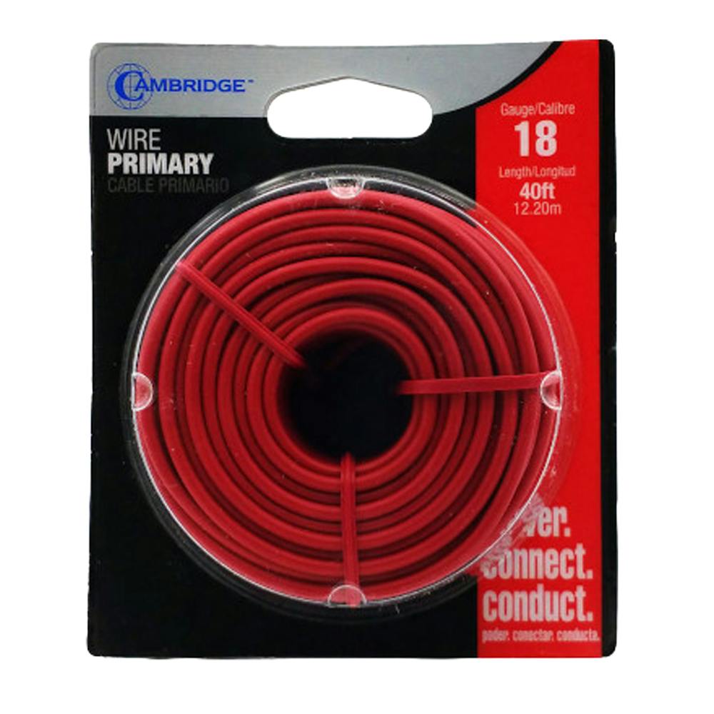 18 AWG 16-Strand Primary Wire with Red PVC Insulation - 40' Coil in Blister Pack