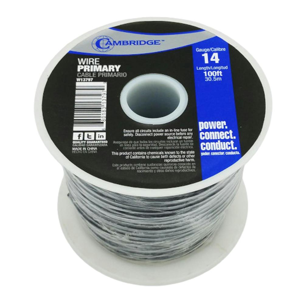 14 AWG 19-Strand Primary Wire with Black PVC Insulation - 100' Spool