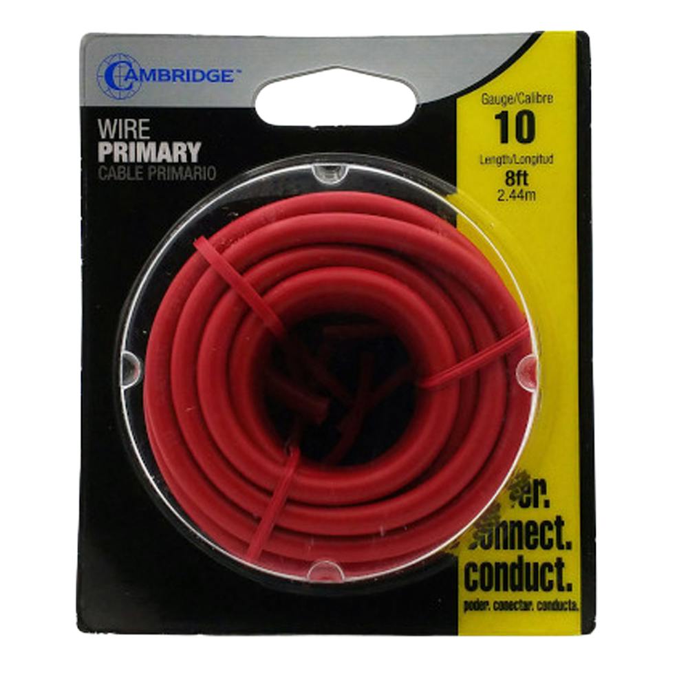 10 AWG 19-Strand Primary Wire with Red PVC Insulation - 8' Coil in Blister Pack