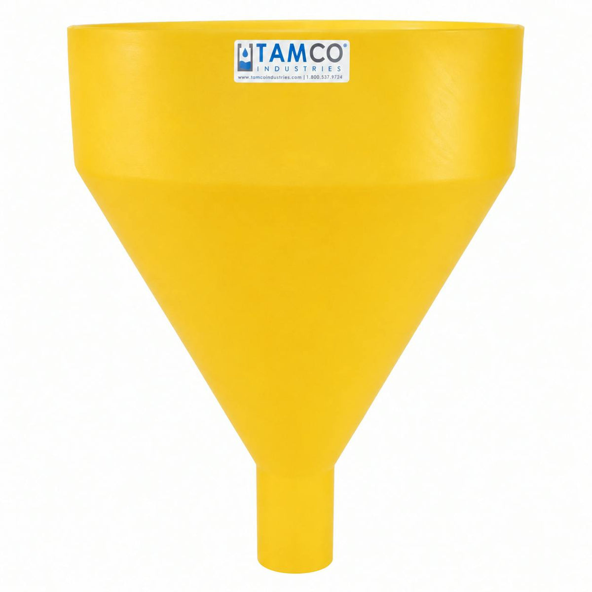 20" Top Diameter Yellow Round Tamco® Tall Funnel with 4" OD Spout