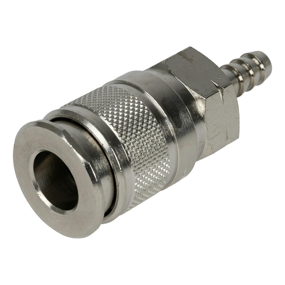 1/4" Body x 1/4" Hose Barb Nickel-Plated Brass Multisocket Universal Pneumatic Coupler