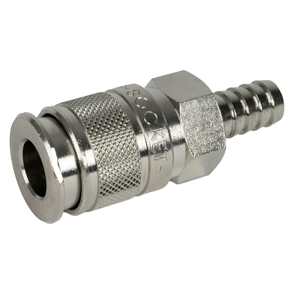 1/4" Body x 3/8" Hose Barb Nickel-Plated Brass Multisocket Universal Pneumatic Coupler