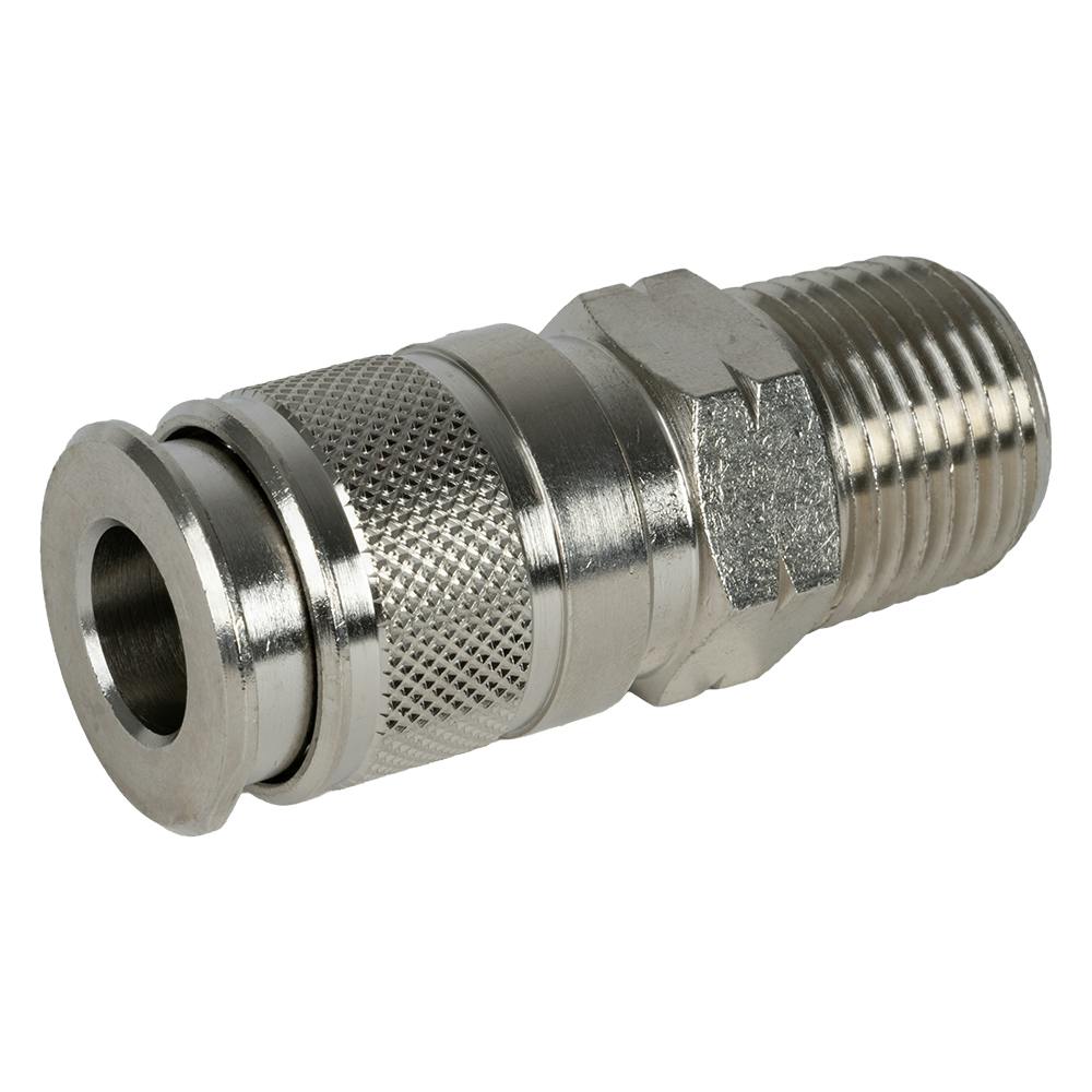 1/4" Body x 1/2" MNPT Nickel-Plated Brass Multisocket Universal Pneumatic Coupler