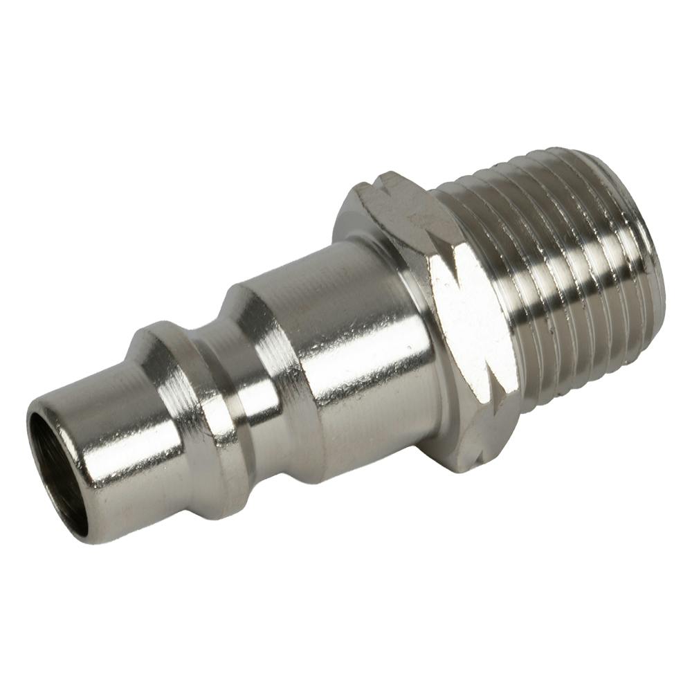 3/8" Body x 3/8" MNPT Nickel-Plated Brass Industrial Interchange Pneumatic Quick Disconnect Plug