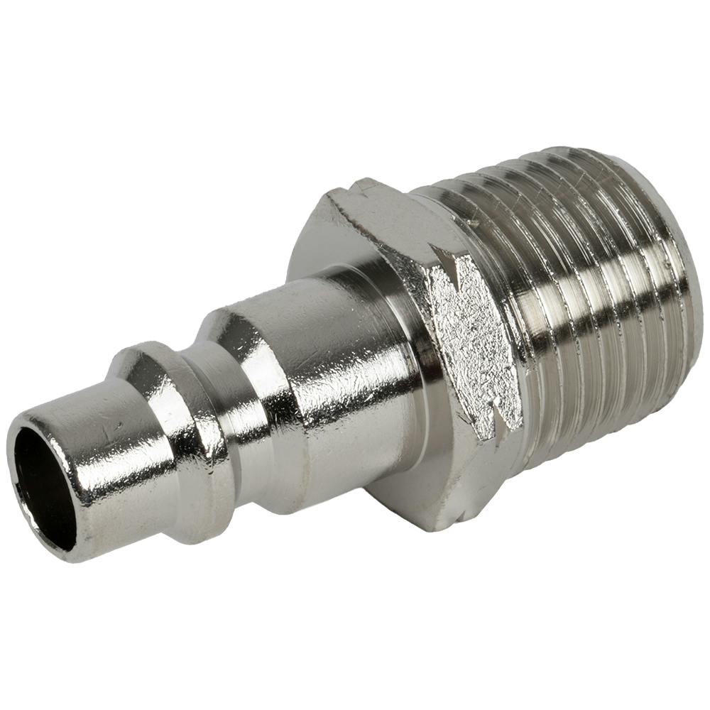 3/8" Body x 1/2" MNPT Nickel-Plated Brass Industrial Interchange Pneumatic Quick Disconnect Plug