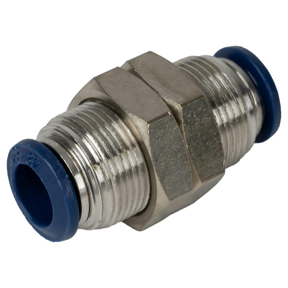 1/4" OD Push-to-Connect x 1/4" OD Push-to-Connect Nickel-Plated Brass Pneumatic Bulkhead Union