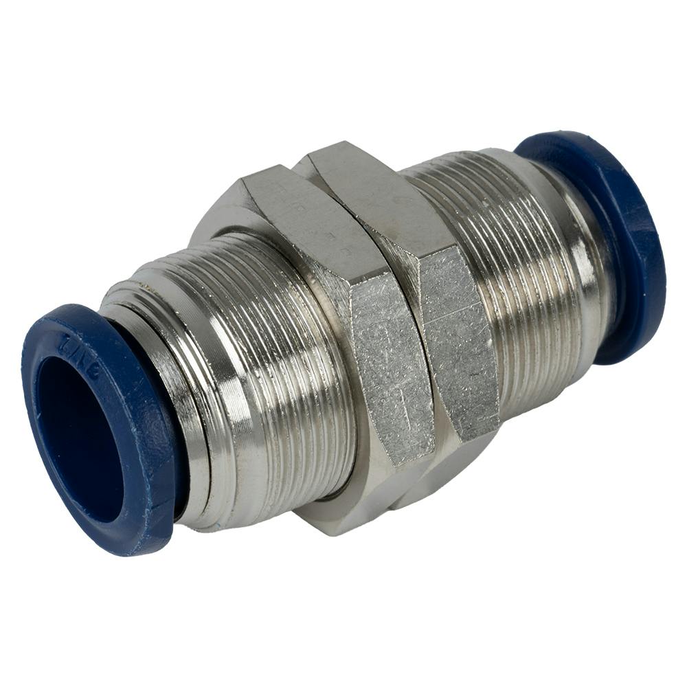 5/16" OD Push-to-Connect x 5/16" OD Push-to-Connect Nickel-Plated Brass Pneumatic Bulkhead Union
