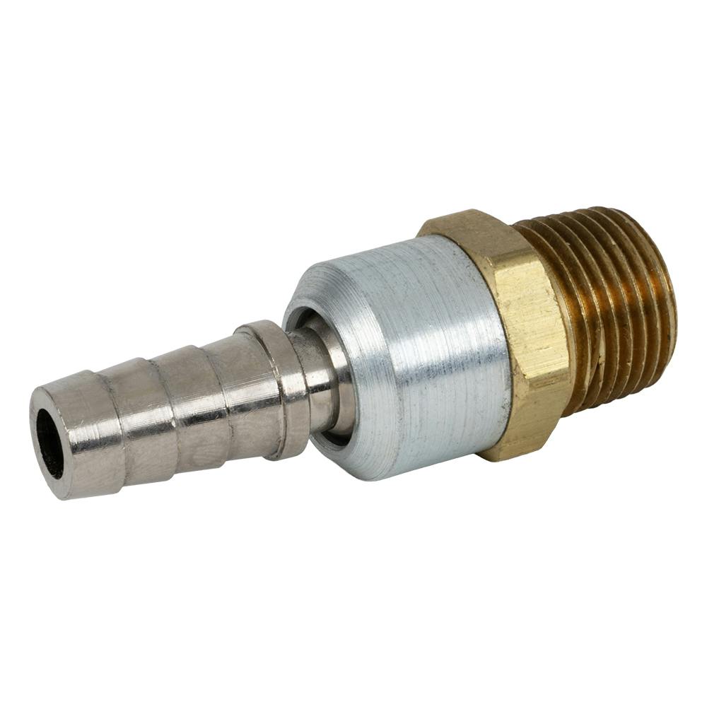 3/8" Hose Barb x 3/8" MNPT Brass/Steel Pneumatic Ball Swivel Fitting