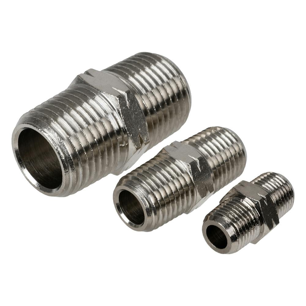 3/8" MNPT x 1.22" L Nickel-Plated Brass Threaded Hex Nipple