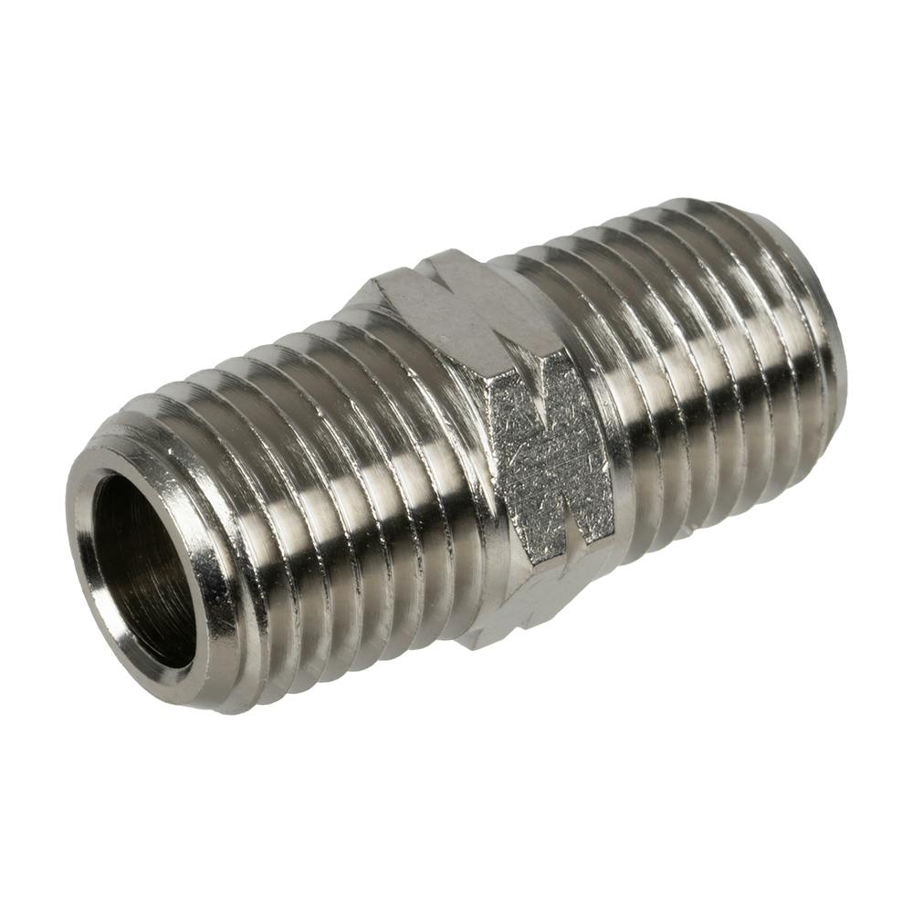 1/4" MNPT x 1.22" L Nickel-Plated Brass Threaded Hex Nipple