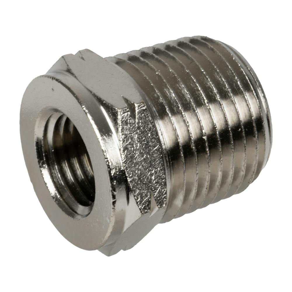1/4" FNPT x 1/2" MNPT Nickel-Plated Brass Threaded Reducer
