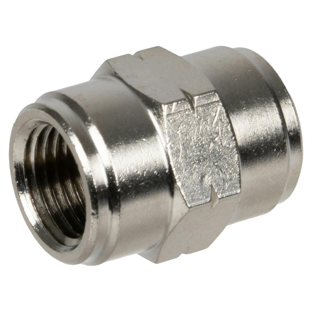 1/8" FNPT x 1/8" FNPT Nickel-Plated Brass Threaded Female Coupling