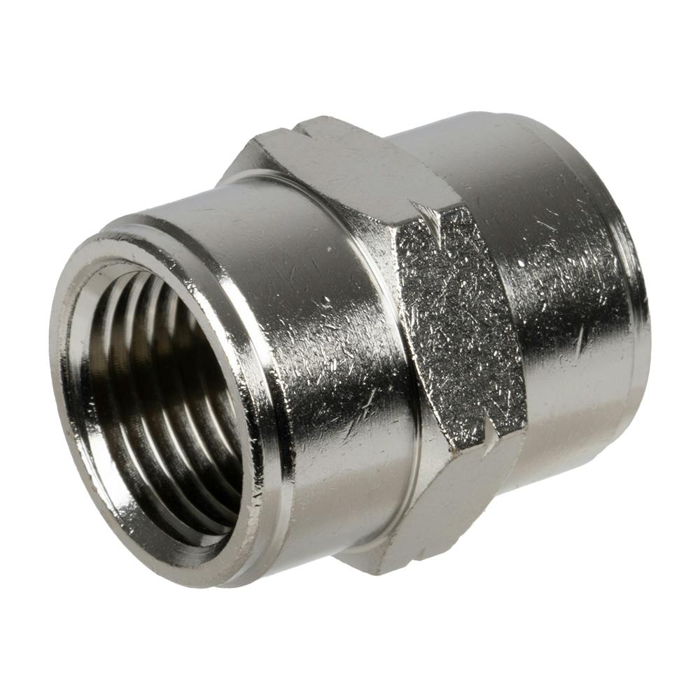 3/8" FNPT x 3/8" FNPT Nickel-Plated Brass Threaded Female Coupling