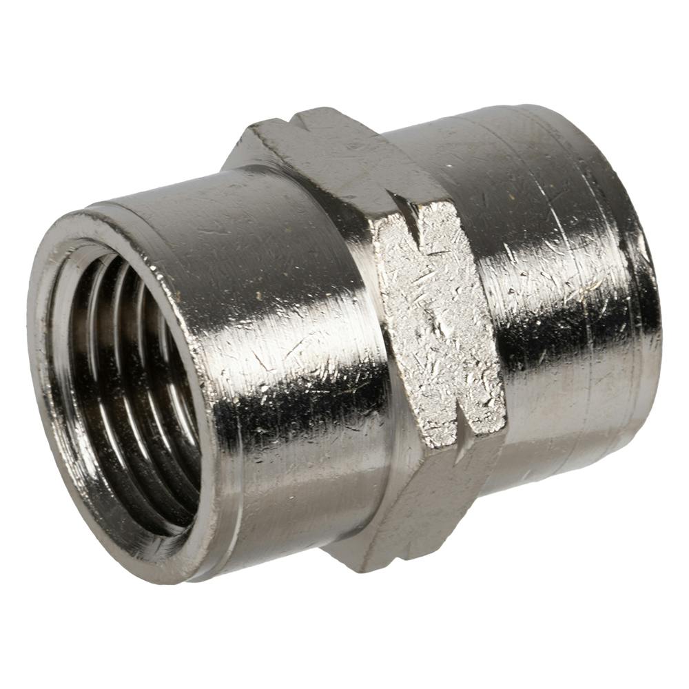 1/2" FNPT x 1/2" FNPT Nickel-Plated Brass Threaded Female Coupling