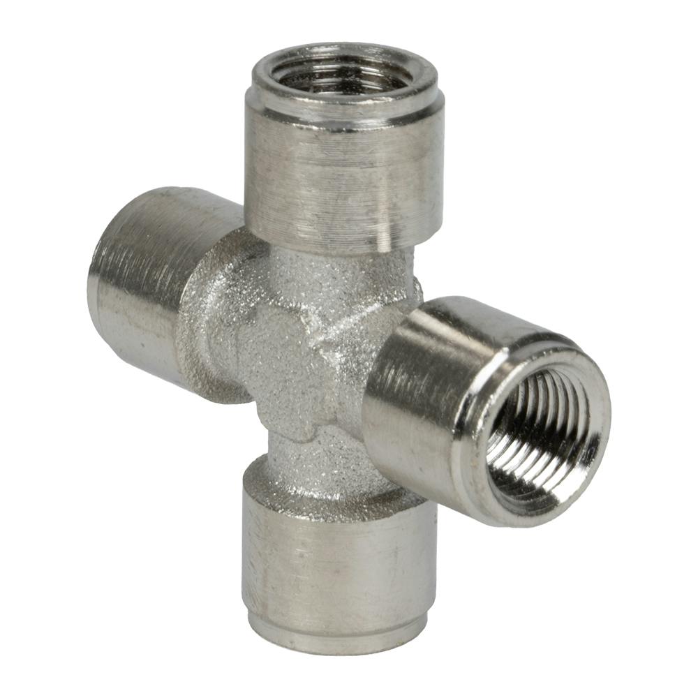 1/8" FNPT Nickel-Plated Brass Threaded Female Cross