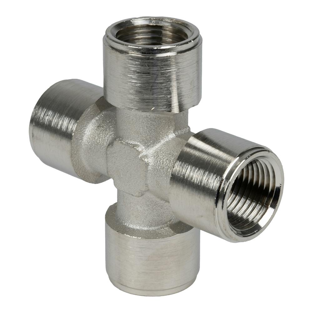 3/8" FNPT Nickel-Plated Brass Threaded Female Cross