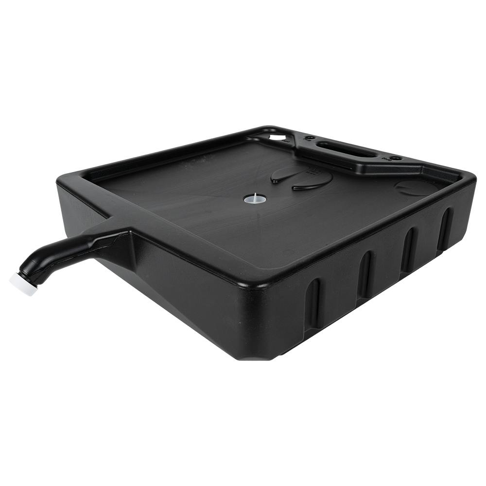 15 Qt Black Closed-Top Drain Pan with Extended Spout