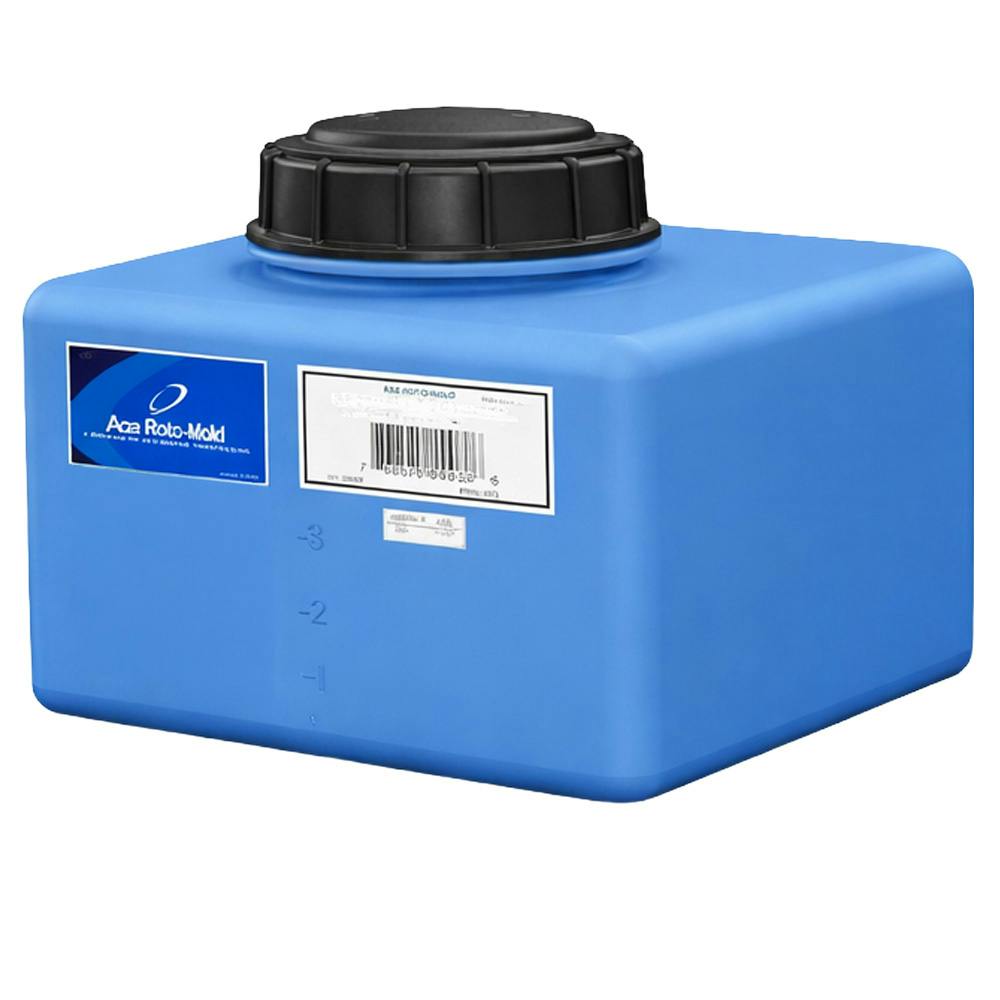 6 Gallon Blue Polyethylene Rectangular Flat Bottom Tank with 5" Lid & 3/4" Fitting - 15" L x 12" W x 8" Hgt.