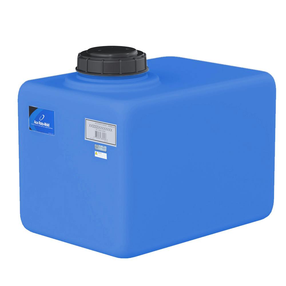 16 Gallon Blue Polyethylene Rectangular Flat Bottom Tank with 5" Lid & 3/4" Fitting - 21" L x 14" W x 14" Hgt.