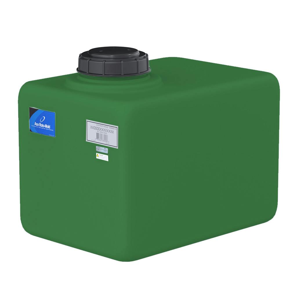 16 Gallon Green Polyethylene Rectangular Flat Bottom Tank with 5" Lid & 3/4" Fitting - 21" L x 14" W x 14" Hgt.