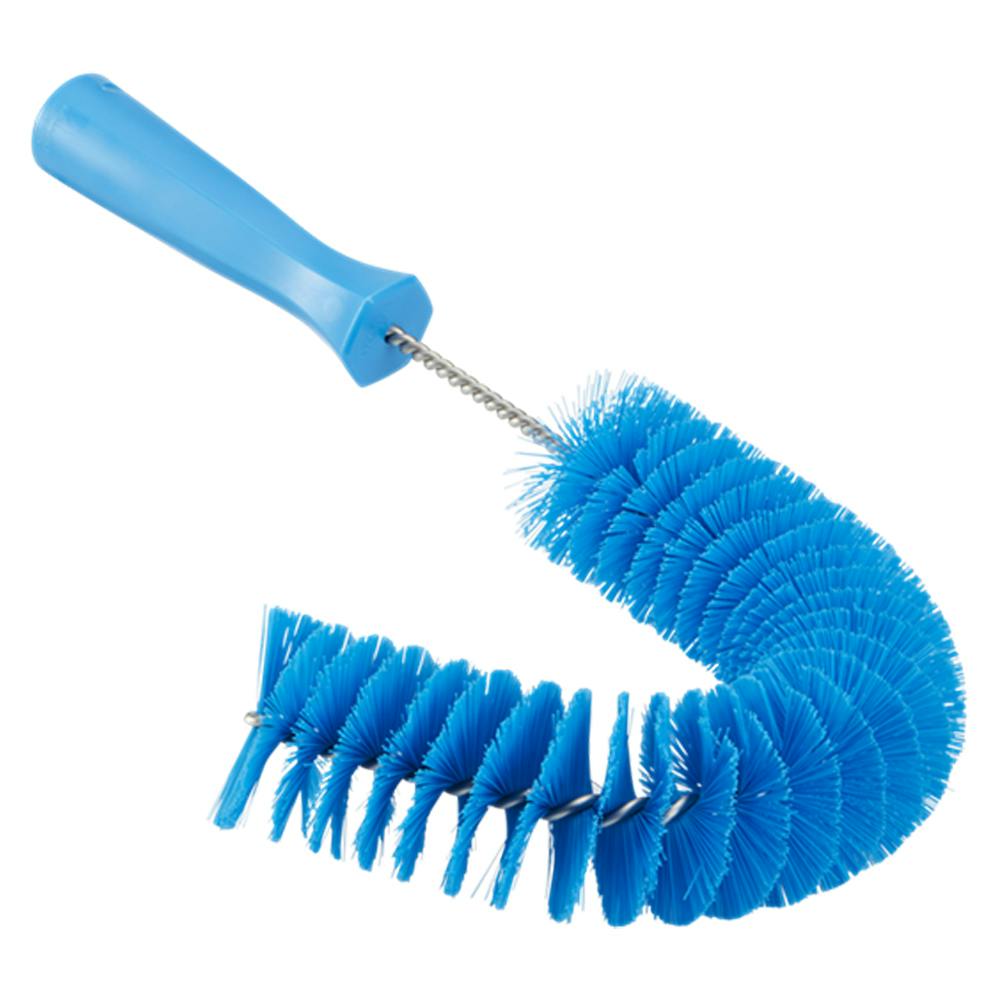 14.2" Blue Vikan® Stainless Steel Exterior Pipe Brush with Medium Polyester Bristles & Polypropylene Handle
