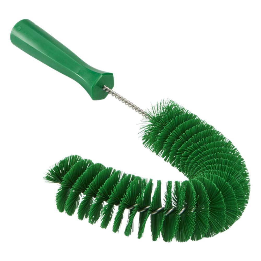 14.2" Green Vikan® Stainless Steel Exterior Pipe Brush with Medium Polyester Bristles & Polypropylene Handle