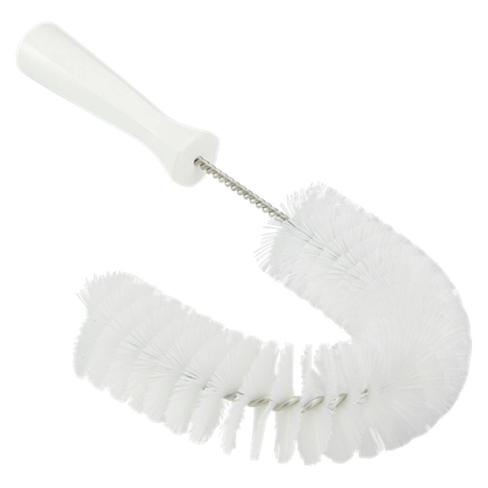 14.2" White Vikan® Stainless Steel Exterior Pipe Brush with Medium Polyester Bristles & Polypropylene Handle