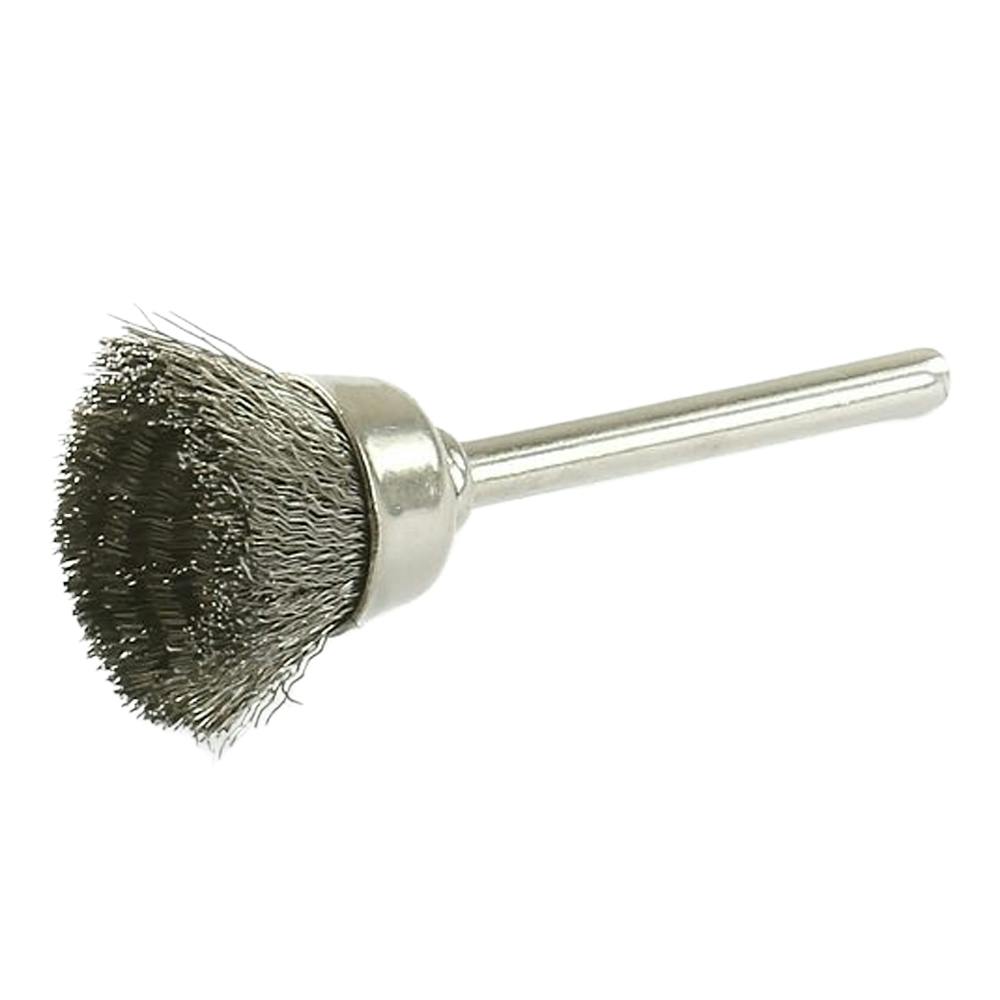 1" Dia. Mounted Mini Steel Wire Cup Brush with 1/8" Shank for Rotary Tools