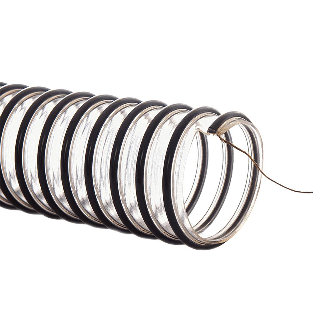 6" ID FlexStat® Static Dissipative Reinforced Clear Polyurethane Hose with Black ABS Helix