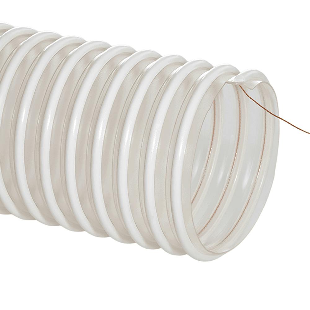 6" ID FlexStat® CR Static Dissipative Reinforced Clear Polyurethane Hose with White ABS Helix