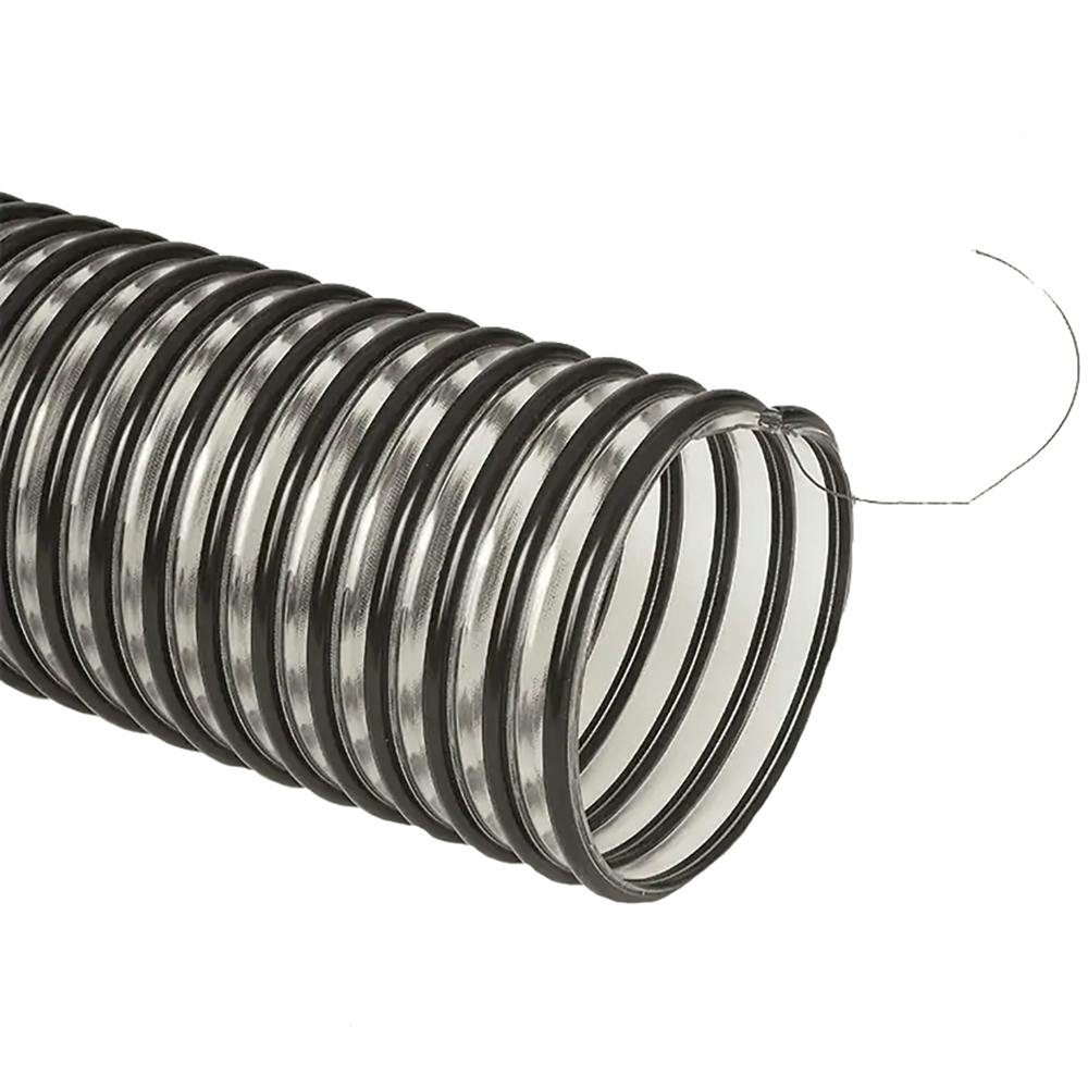 5" ID FlexStat® 80 Extra Heavy-Duty Static Dissipative Reinforced Clear Polyurethane Hose with Black ABS Helix