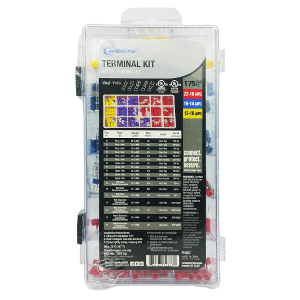 175-Piece Electrical Terminal Assortment Kit for 22 to 10 AWG Wire