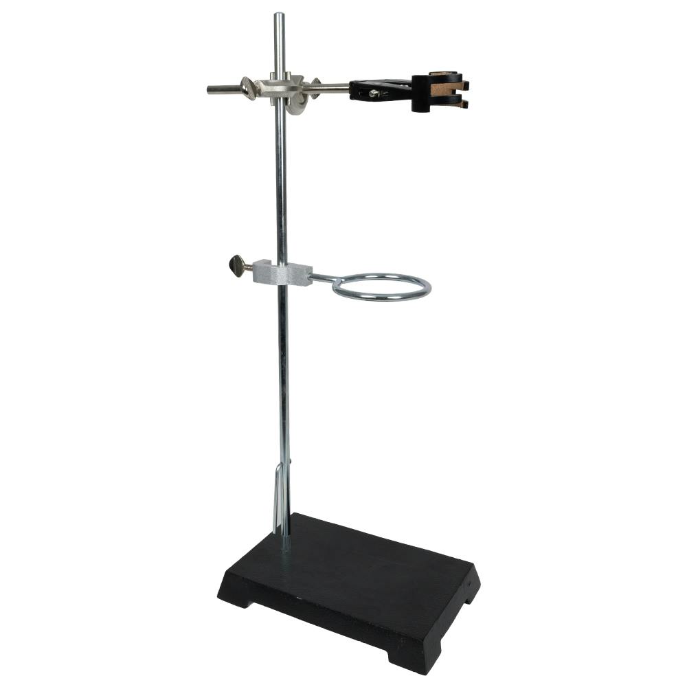 Deluxe Metalware Lab Stand Kit with 5" x 8" Cast Iron Base, 20" Rod, 3" Ring, 2-Prong Clamp & Holder