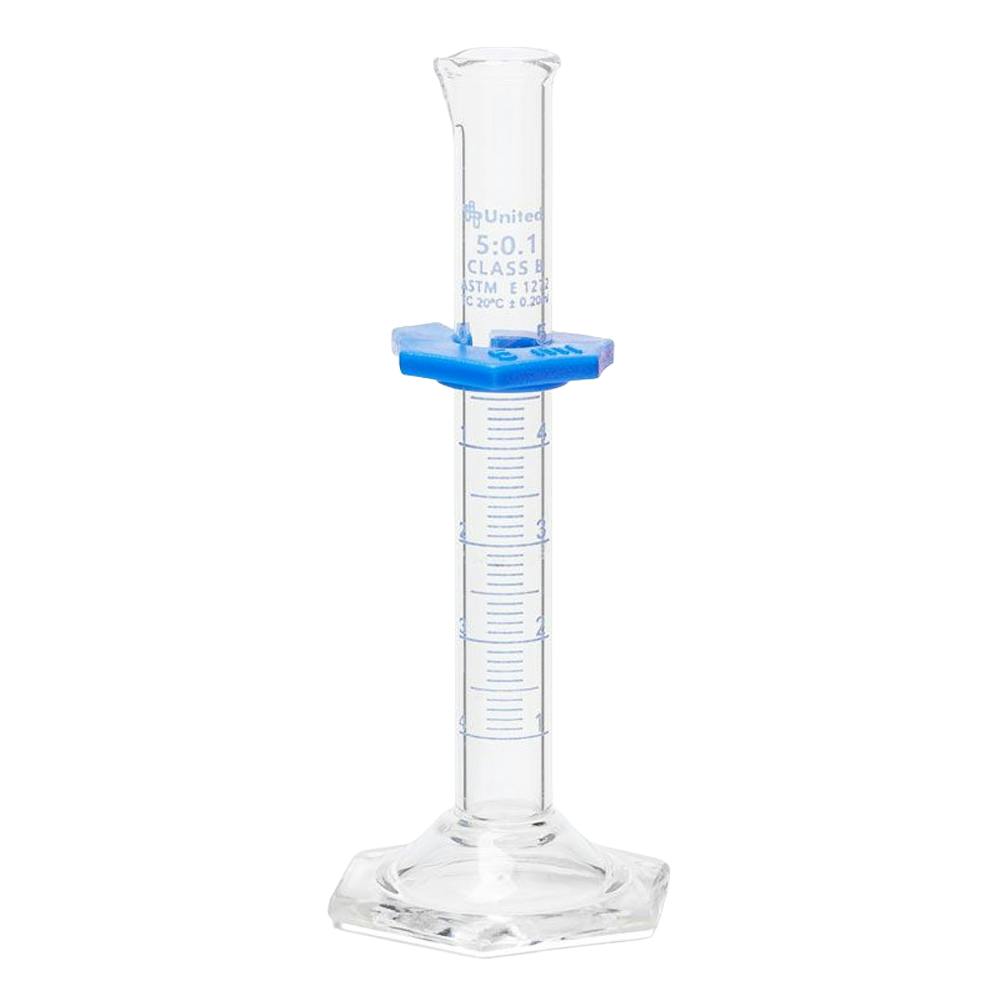 5mL Class B Borosilicate Glass Dual Scale Graduated Cylinder with Bumper Guard - Package of 2