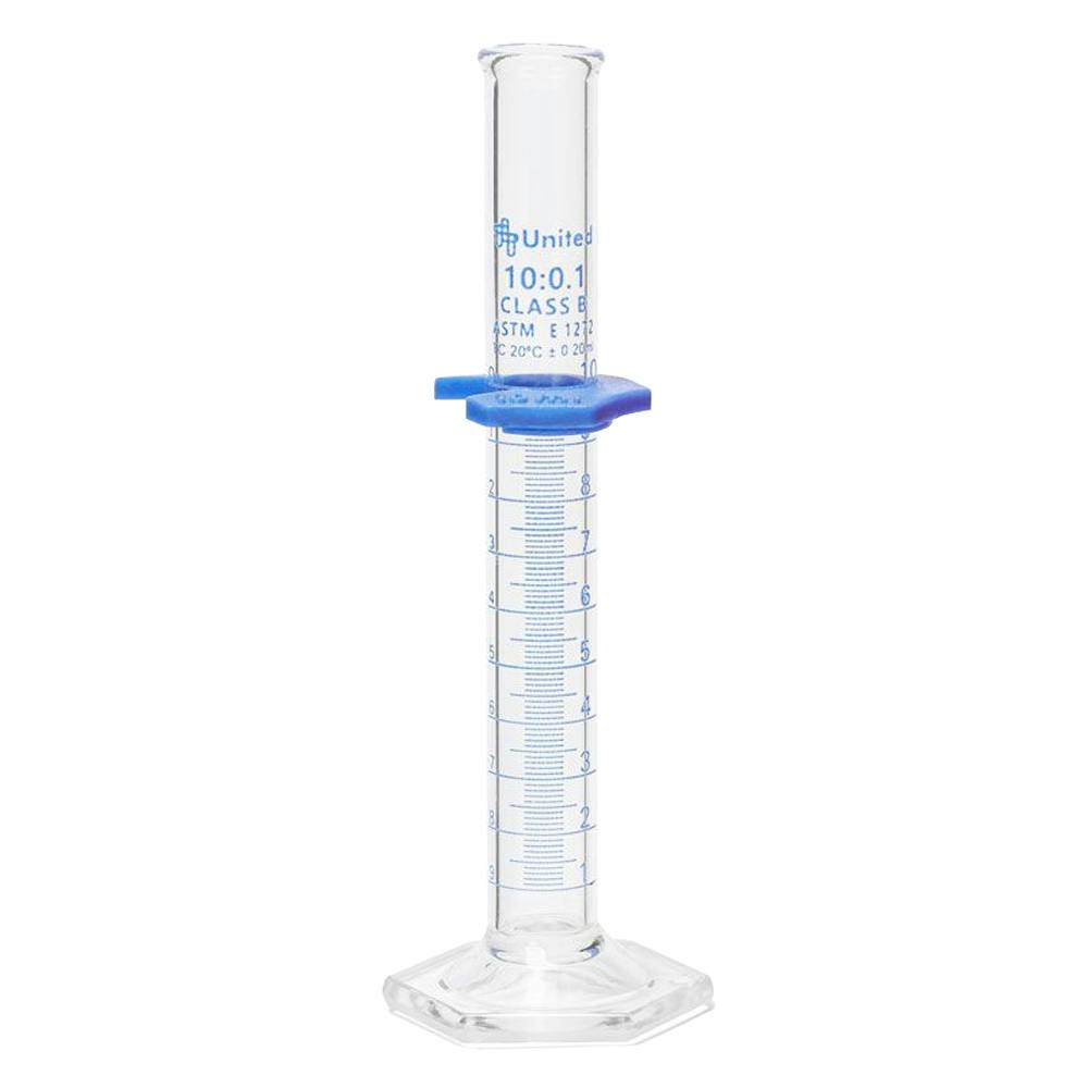 10mL Class B Borosilicate Glass Dual Scale Graduated Cylinder with Bumper Guard - Package of 2