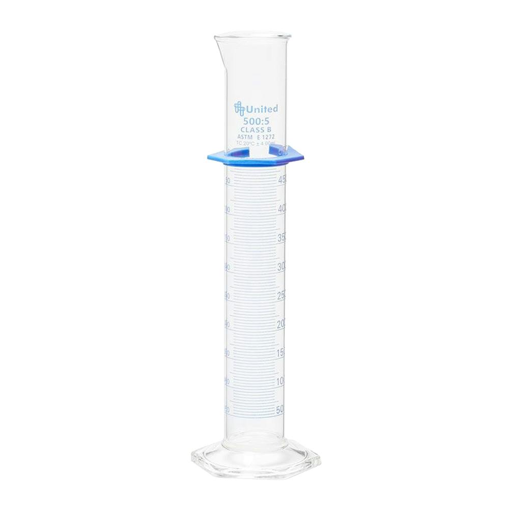 500mL Class B Borosilicate Glass Dual Scale Graduated Cylinder with Bumper Guard